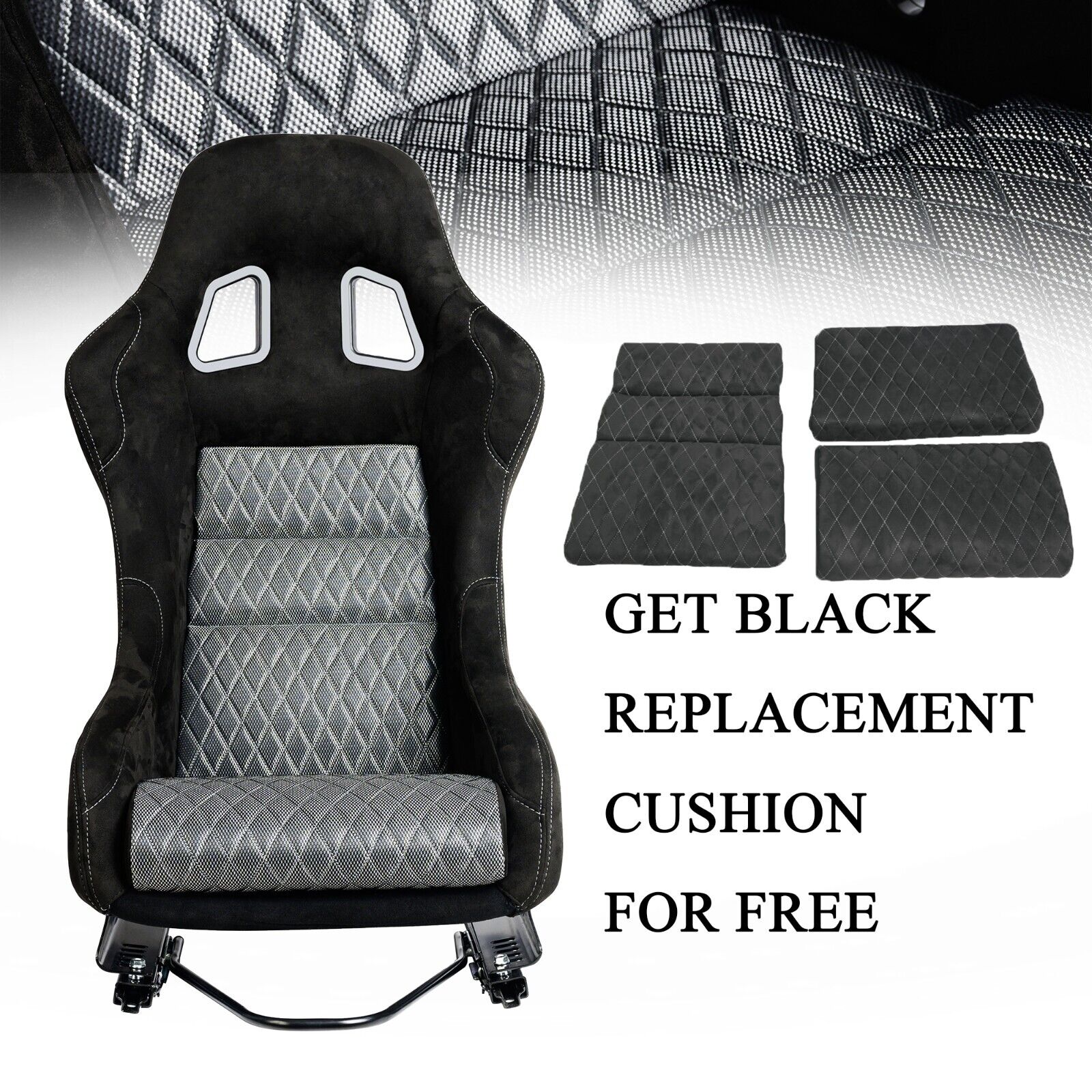 Universal Fiber Glass Racing Bucket Seats with Dual Sliders and Comes with  Replaceable Seat Cushion, Glitter Fiber Glass Back with Red Diamand
