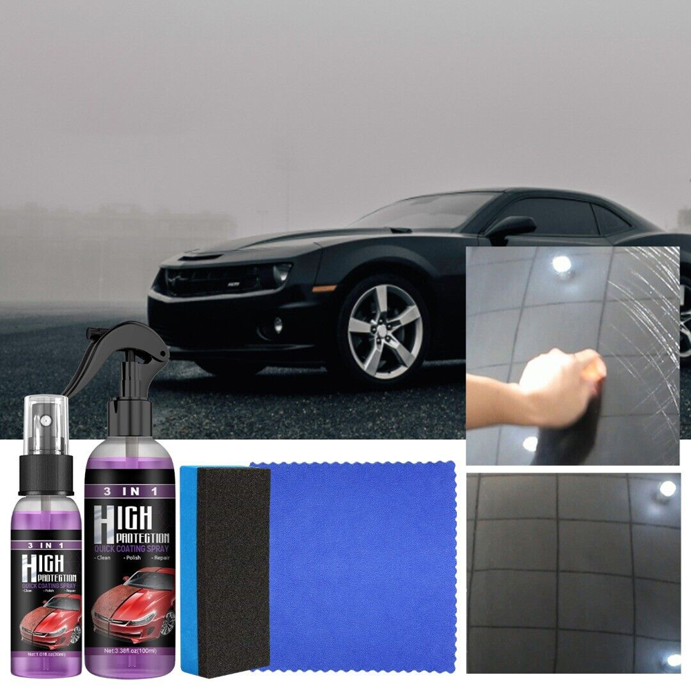 3 in 1 High Protection Quick Car Coat Ceramic Coating Spray Hydrophobic +  Sponge