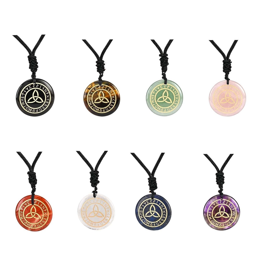Collana Triqueta Con Cristallo Naturale &ndash; Ciondolo Rune Intagliate, Pietra Nodo Celtico