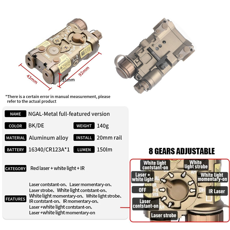 Tactical Metal NGAL Laser Red Green Blue IR Laser Dual Switch