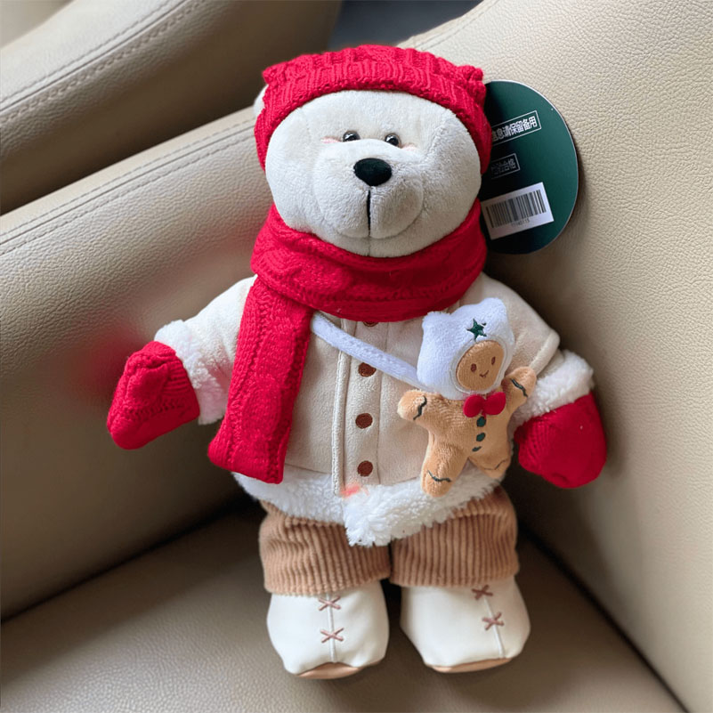 Authentic Starbucks China 2024 Christmas Red Scarf Warm Bear Plush