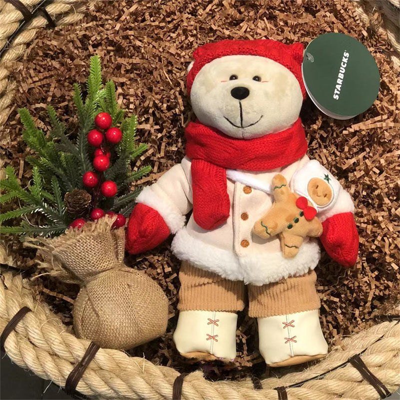 Authentic Starbucks China 2024 Christmas Red Scarf Warm Bear Plush