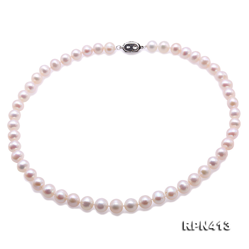 Single Strand Pearl Necklace 8.5-9.5mm Round Freshwater Cultured White Pearl Necklace for Women 18