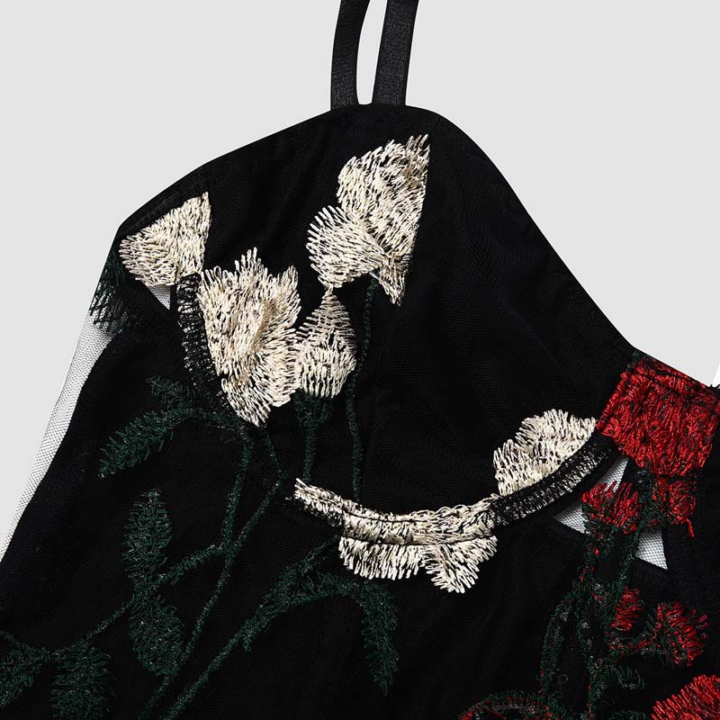 Floral-embroidered corset top, TOP14067