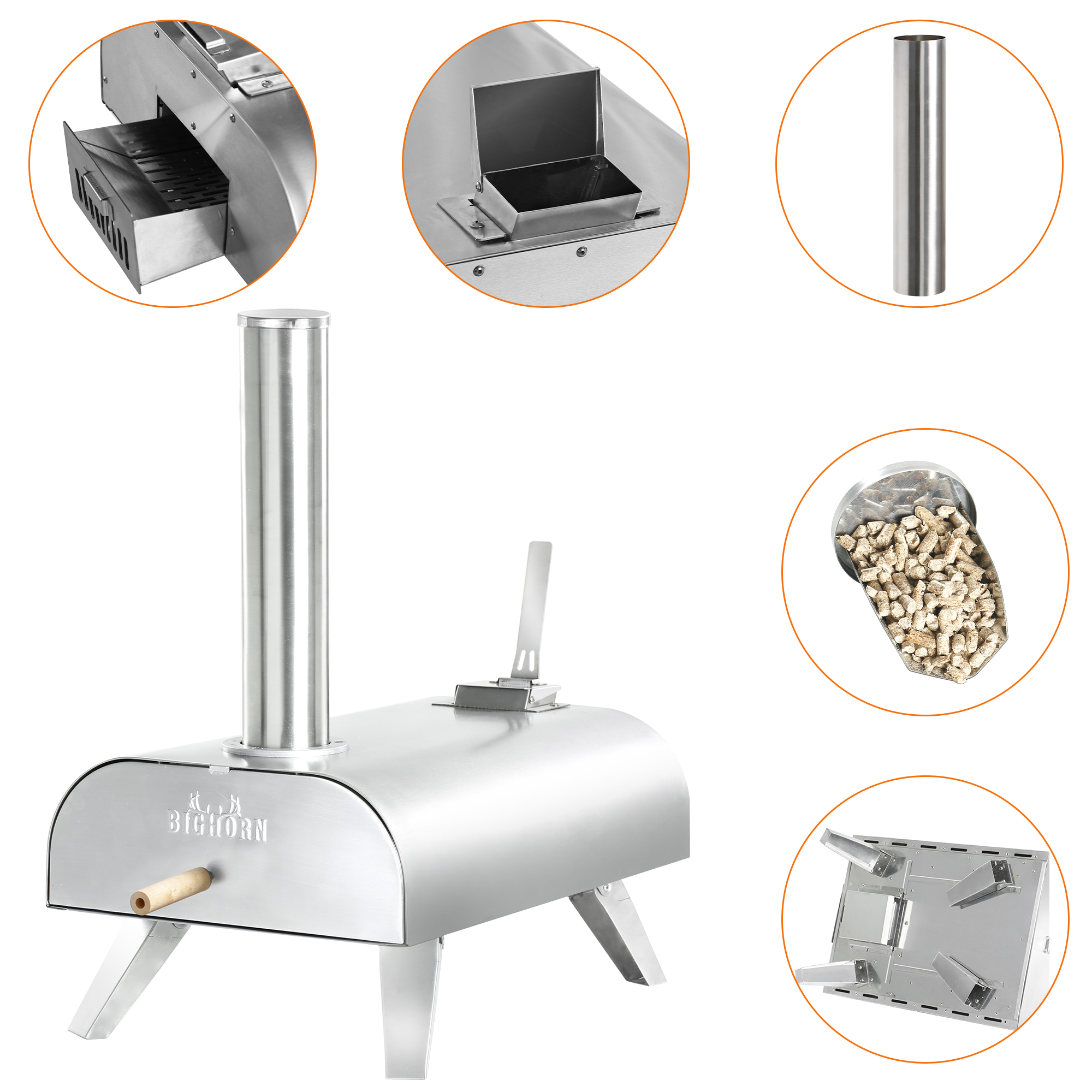Big Horn Outdoors Portable Pizza Oven Pellet Grill Wood BBQ Smoker Food