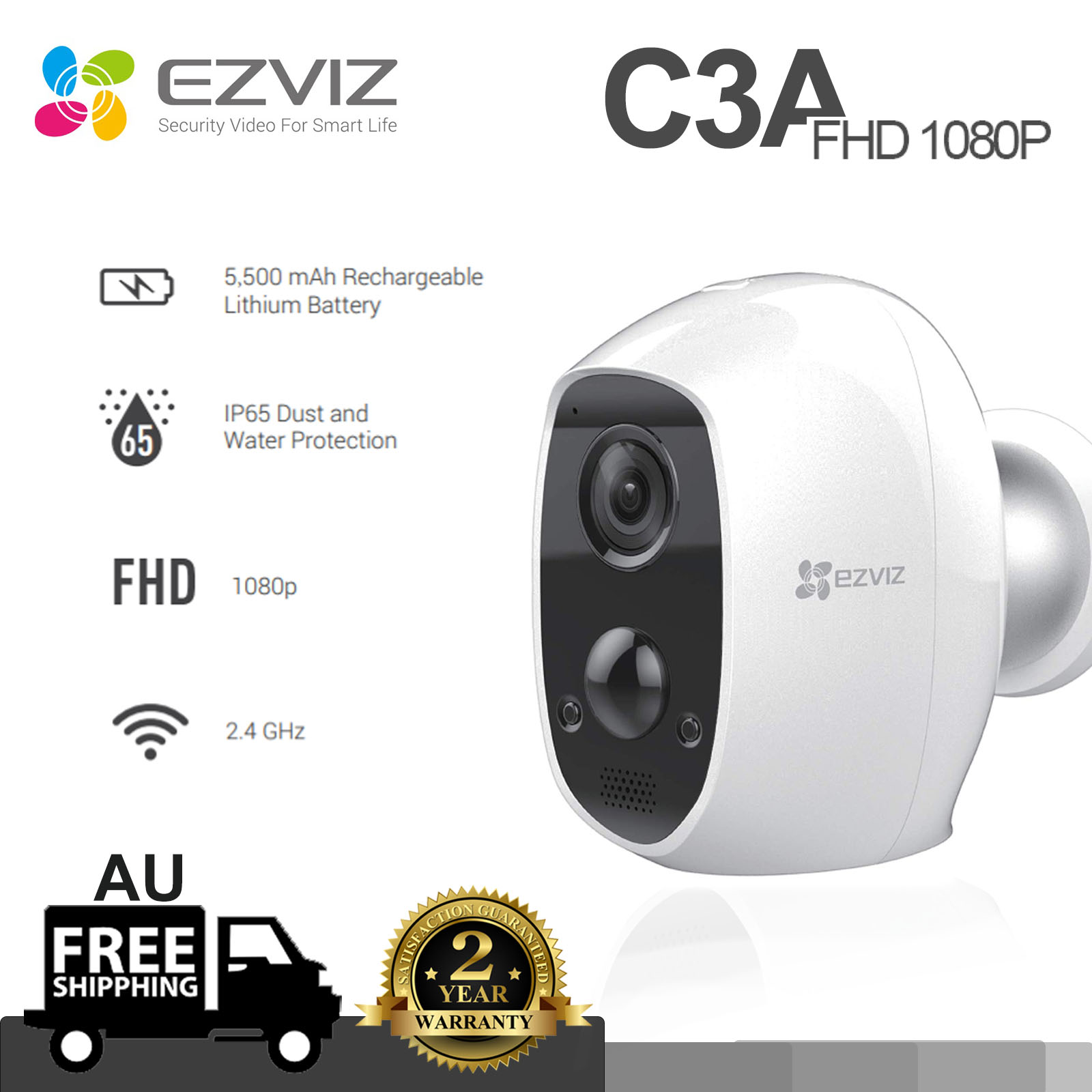 EZVIZ C3A Wireless Security IP Camera Rechargeable Battery Outdoor ...