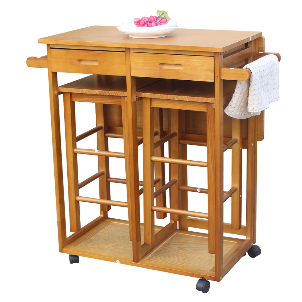 Kitchen Cart Kitchen Island on Wheels Folding Wood Serving ...