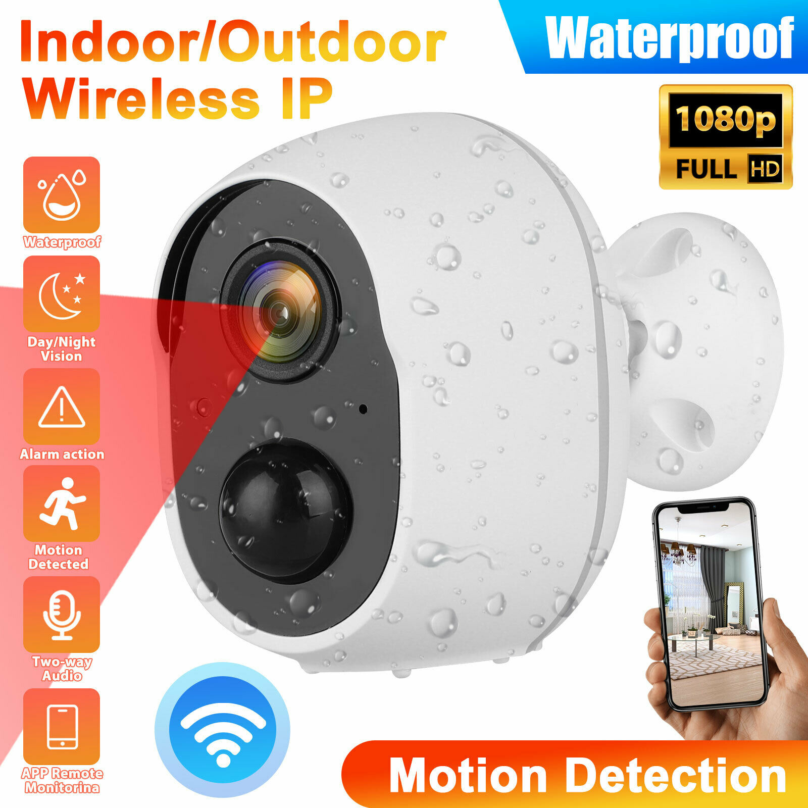 1080P Wireless Security Camera Rechargeable Battery Powered WiFi Indoor