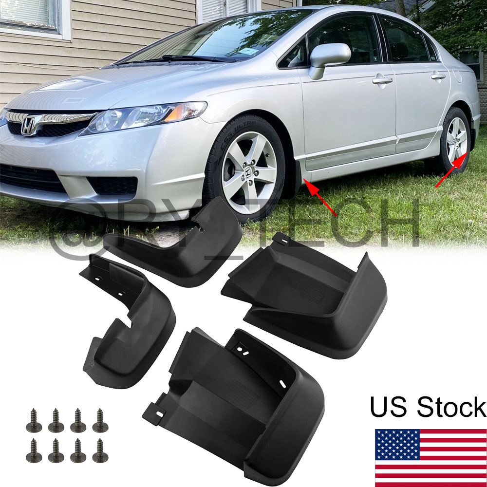 SINOELECT Front & Rear Splash Guards / Mud Flaps For Honda Civic Sedan 2006-2011 – Black, Set Of 4