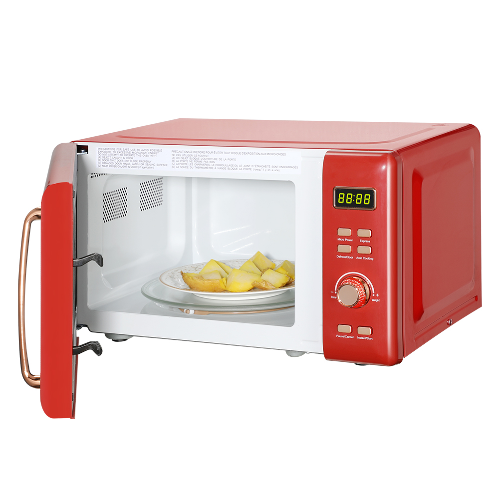 20L Retro Microwave With Display Gold Handle Digital Portable Kitchen