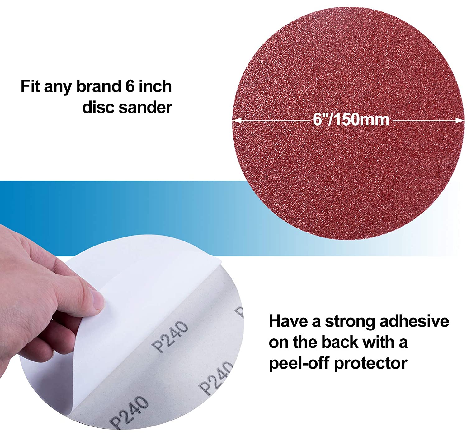100Pcs 6Inch PSA Sanding Disc Aluminum Oxide Self Adhesive Sandpaper 60