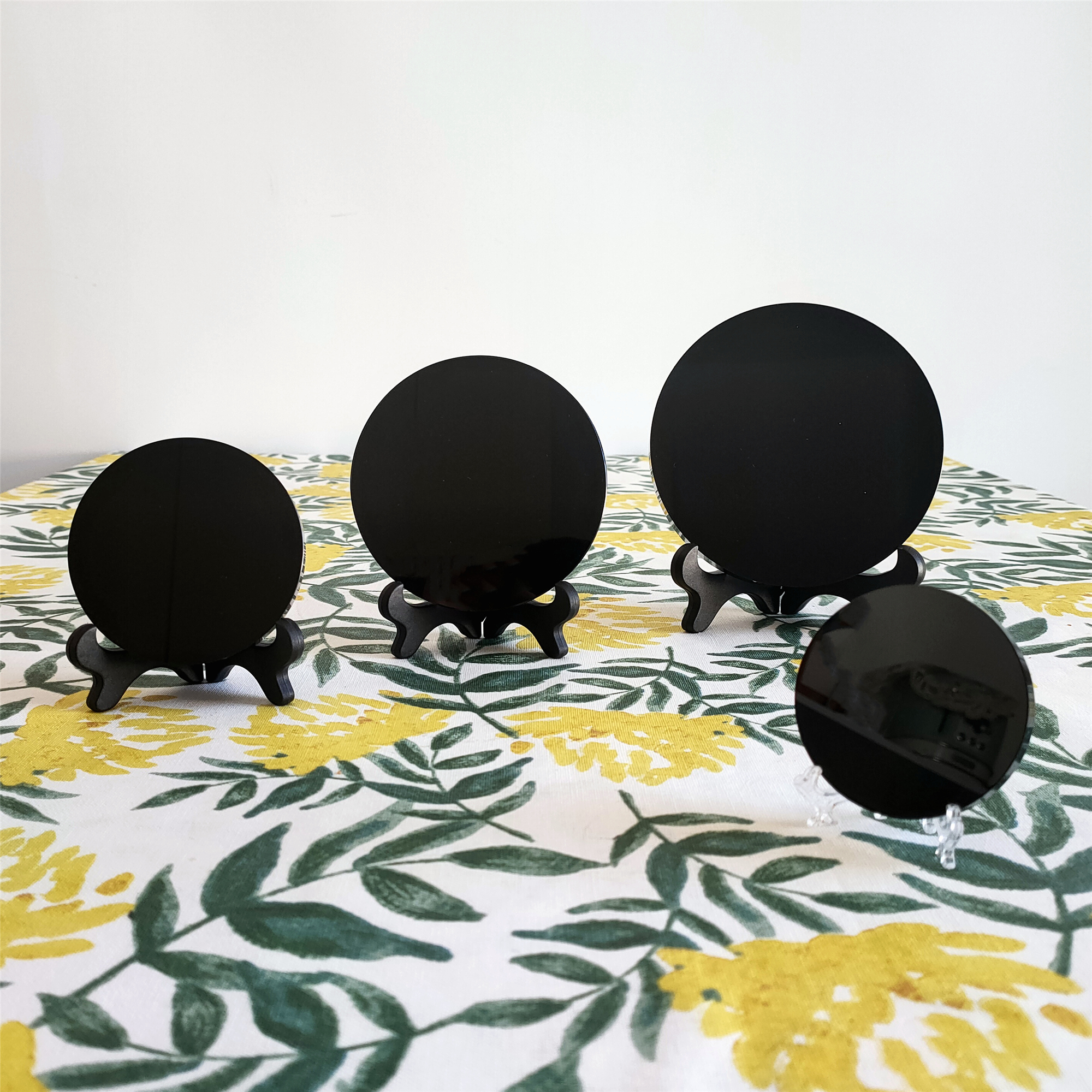 Black Obsidian Mirror with Stand Scrying Mirror Divination Tools 